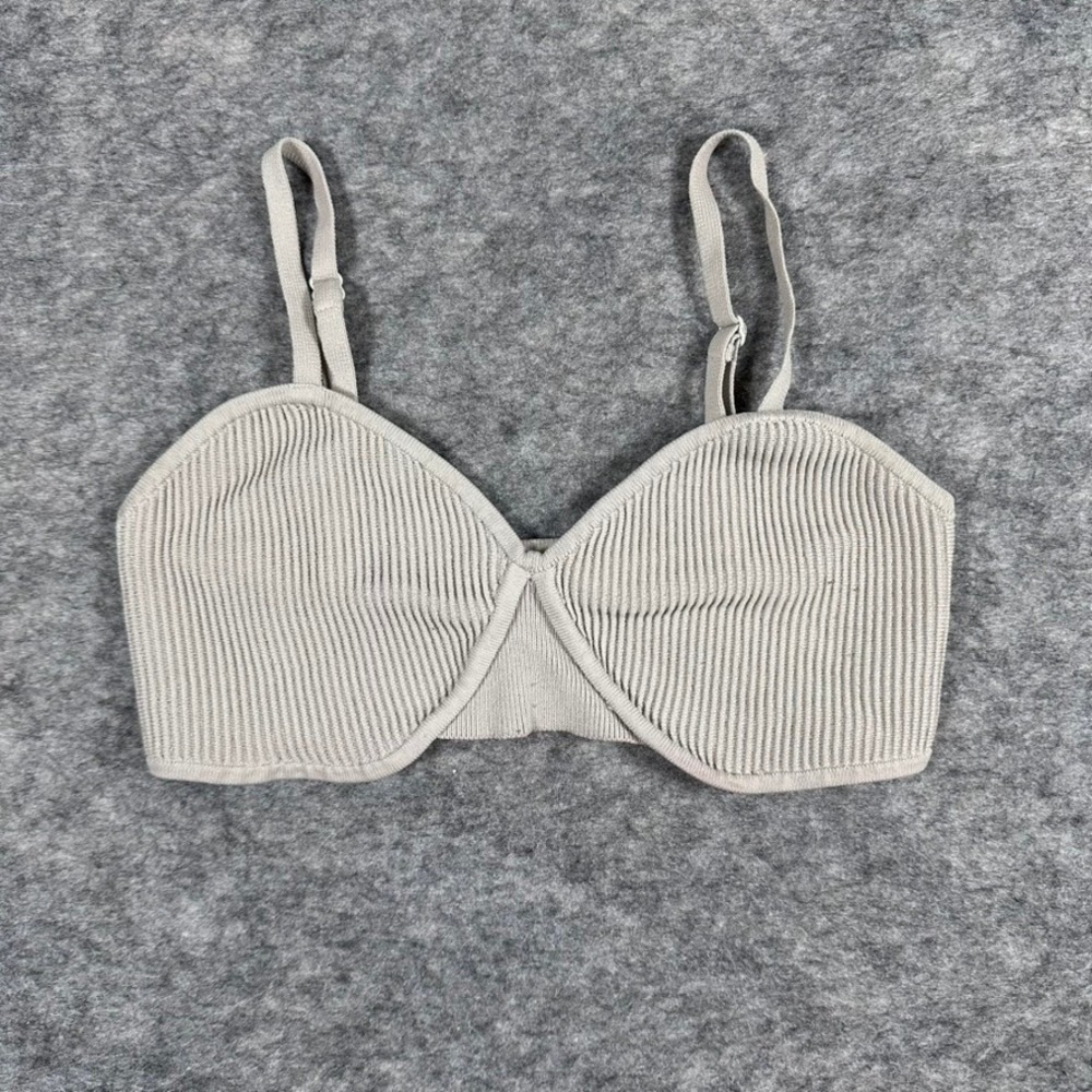 Babaton Ribbed Knit Bralette Top Beige Good Cropped Sweetheart Women M‎